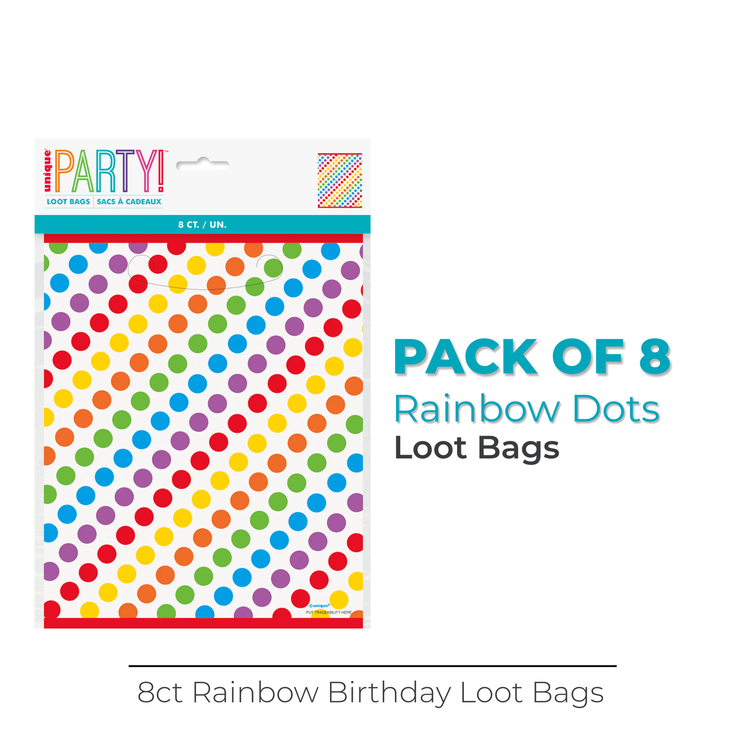 Rainbow Birthday Loot Bags, 8ct