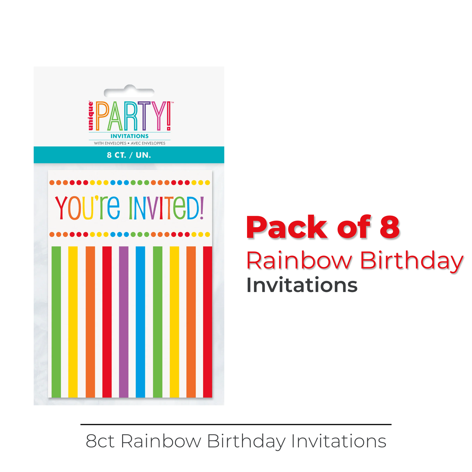 Rainbow Birthday Invitations, 8ct