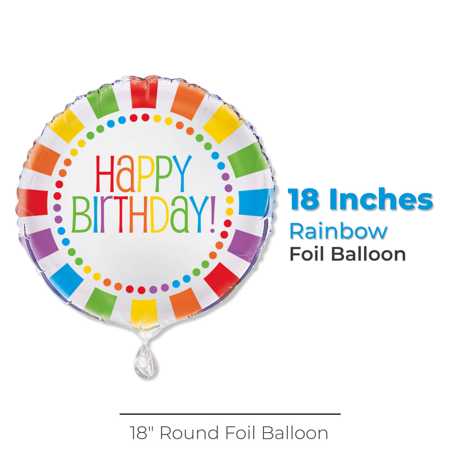 Rainbow Birthday Round Foil Balloon 18", Bulk
