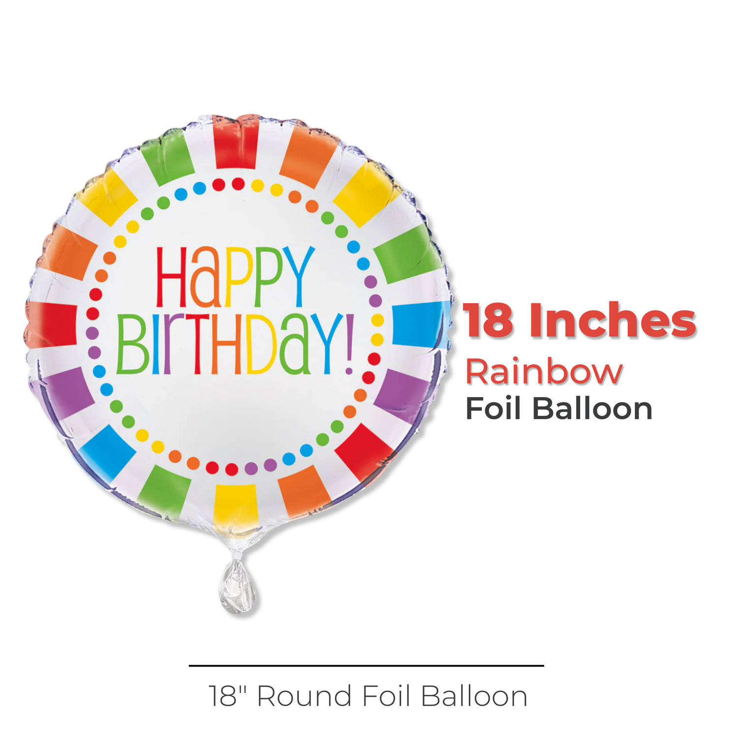 Rainbow Birthday Round Foil Balloon 18", Packaged