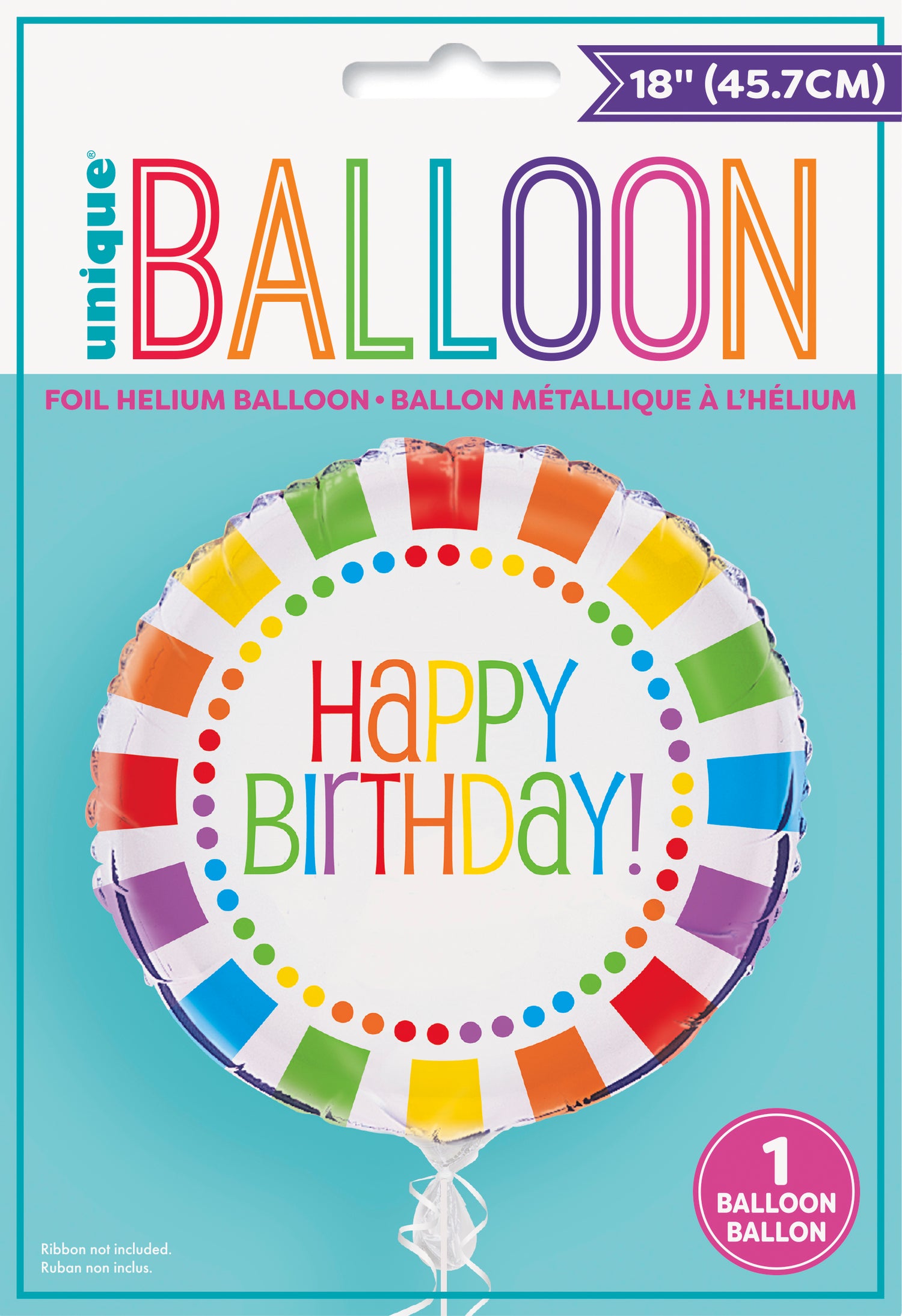 Rainbow Birthday Round Foil Balloon 18", Packaged - Image 2