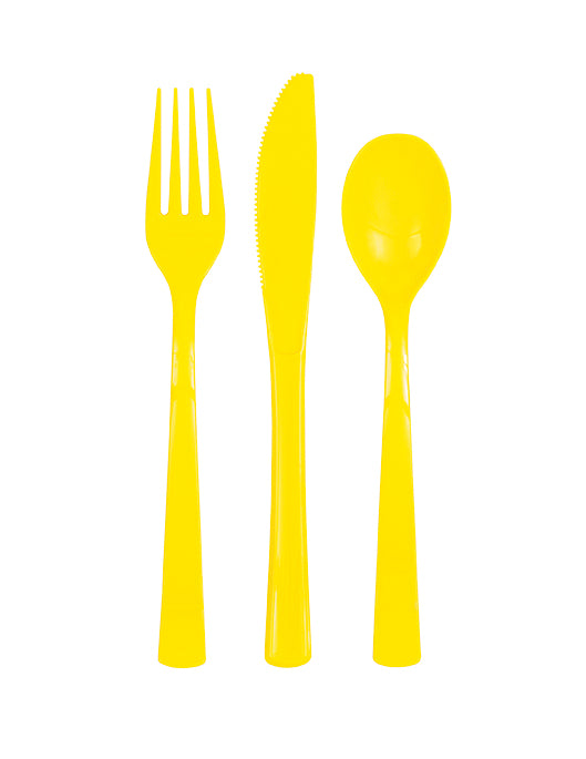 Neon Yellow Solid Assorted Plastic Cutlery, 18ct - Bag