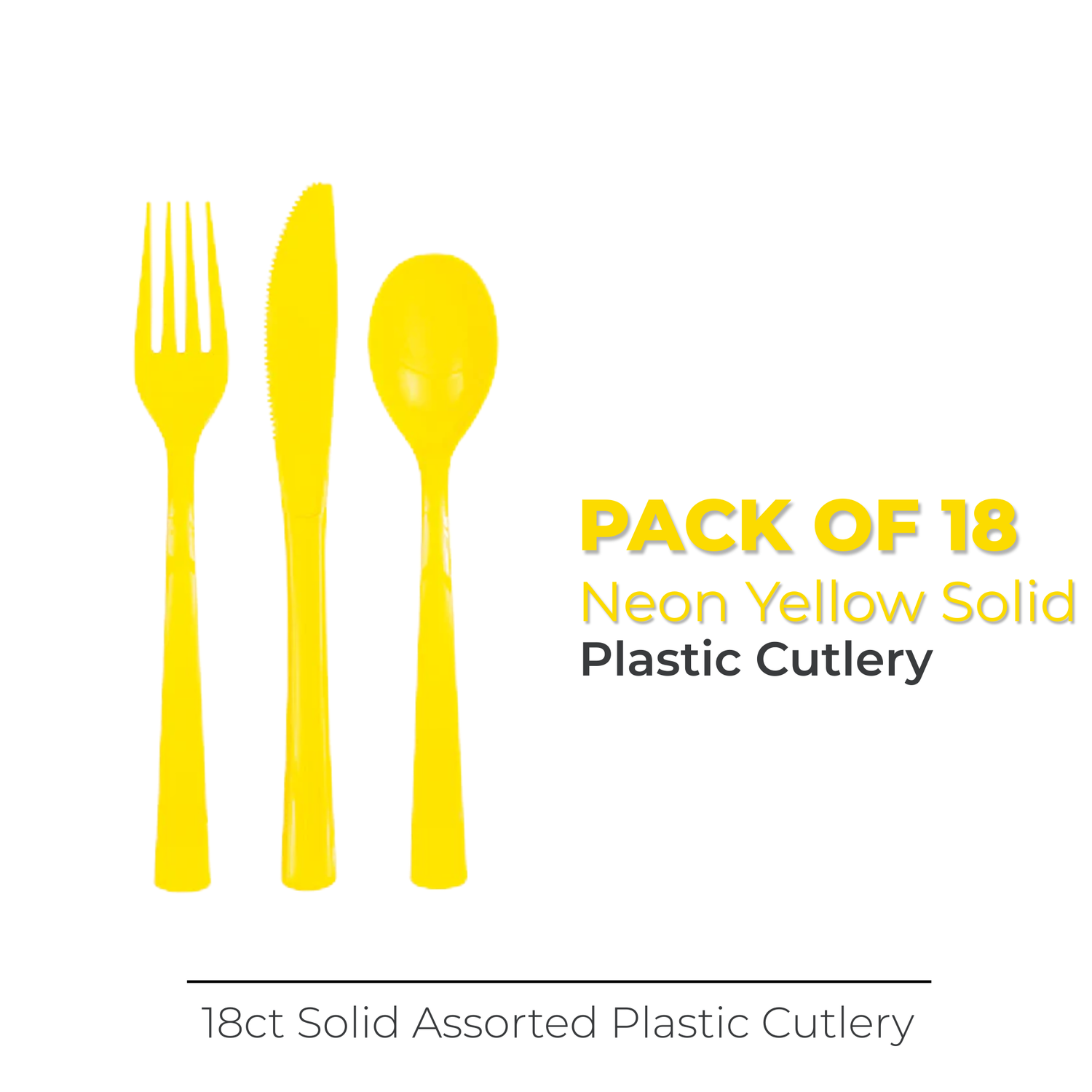 Neon Yellow Solid Assorted Plastic Cutlery, 18ct - Bag