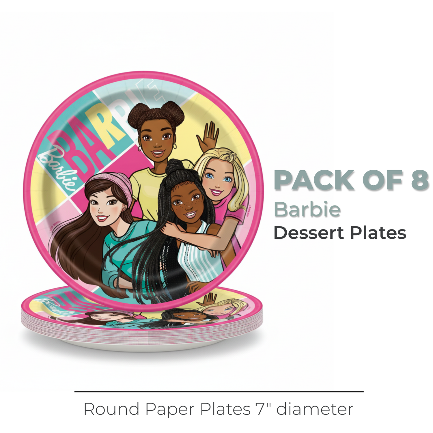 Barbie Round 7" Dessert Plates, 8ct
