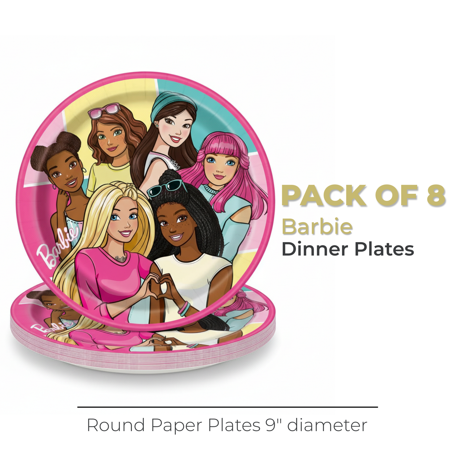 Barbie Round 9" Dinner Plates, 8ct