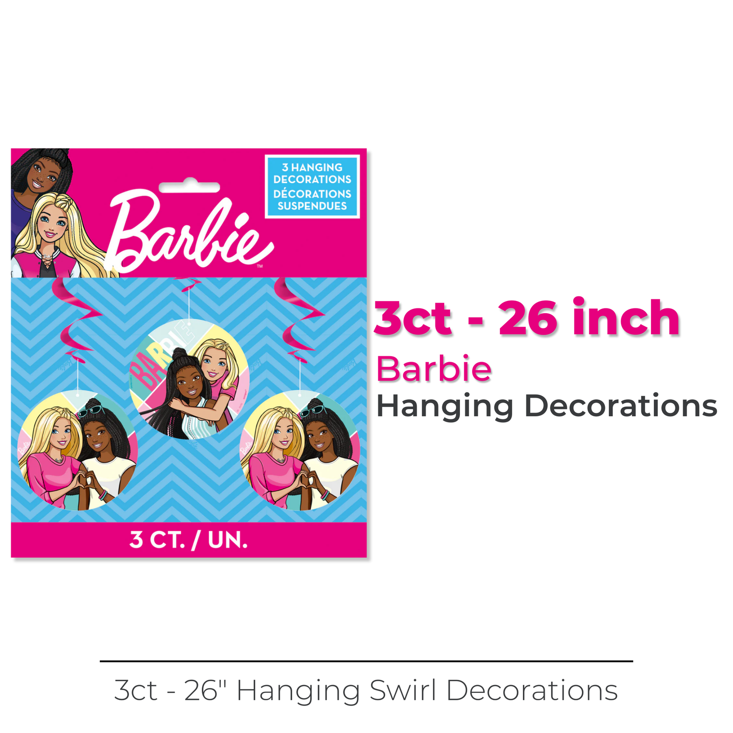 Barbie Hanging Swirl Decorations 26", 3ct