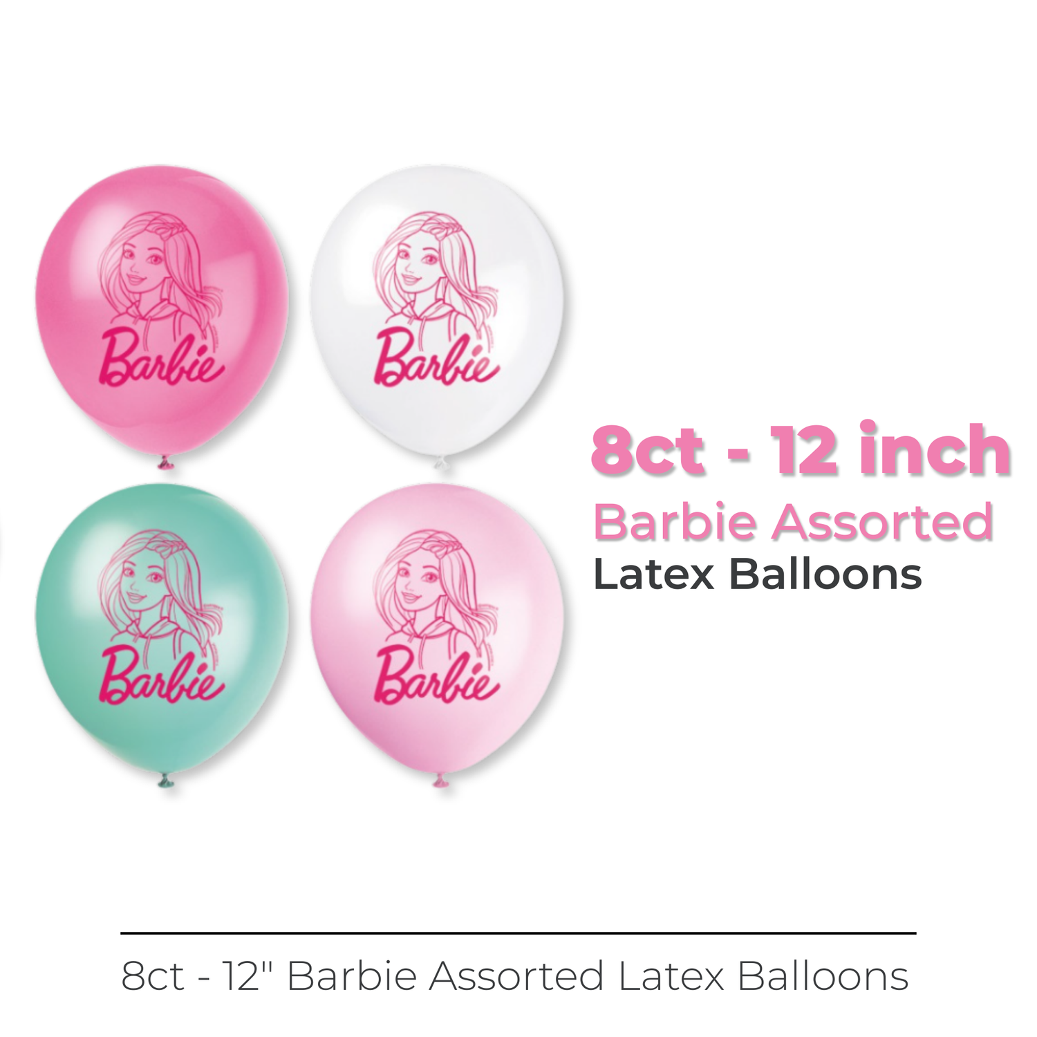 Barbie Assorted Color 12" Latex Balloons, 8ct
