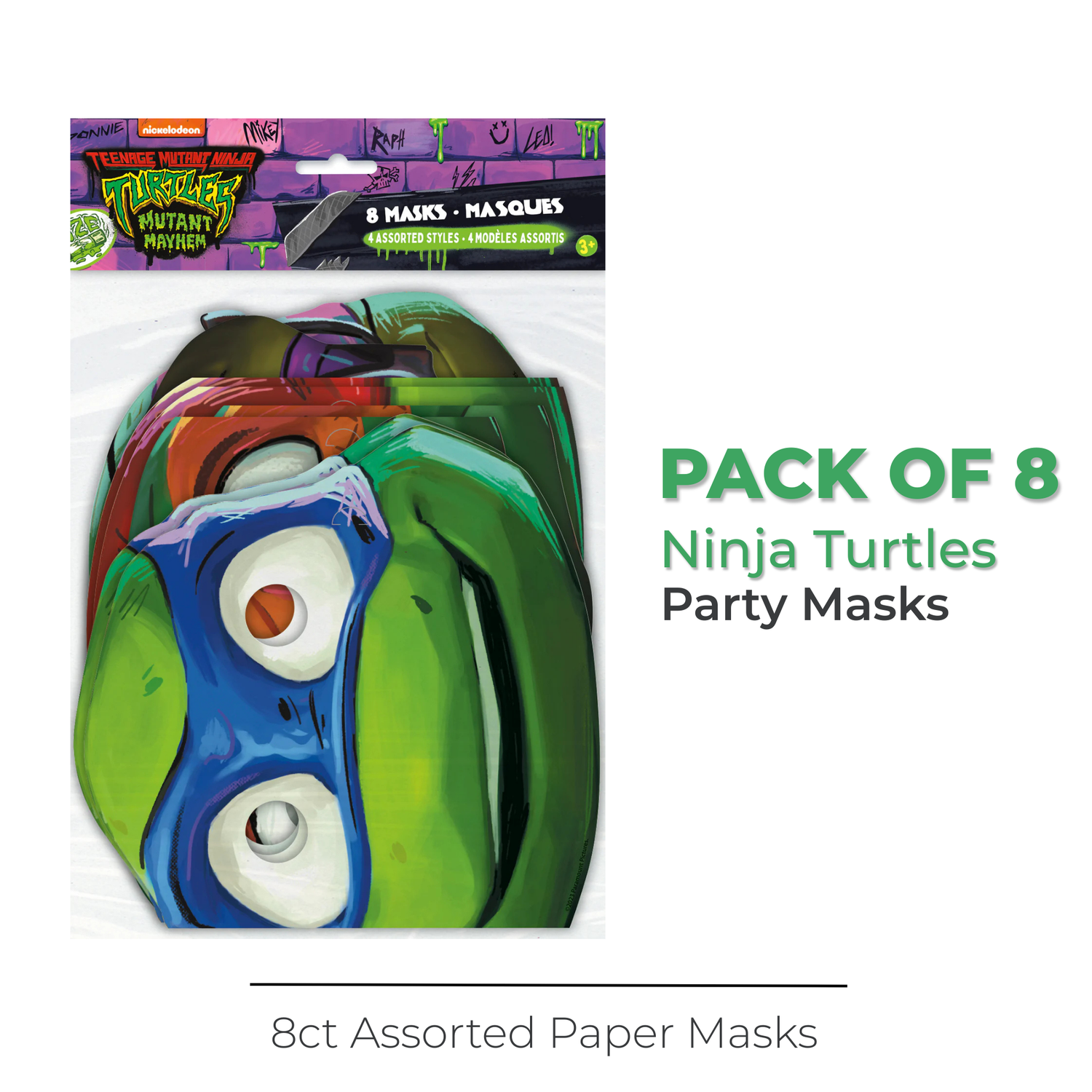 TMNT Mutant Mayhem Assorted Paper Masks, 8ct
