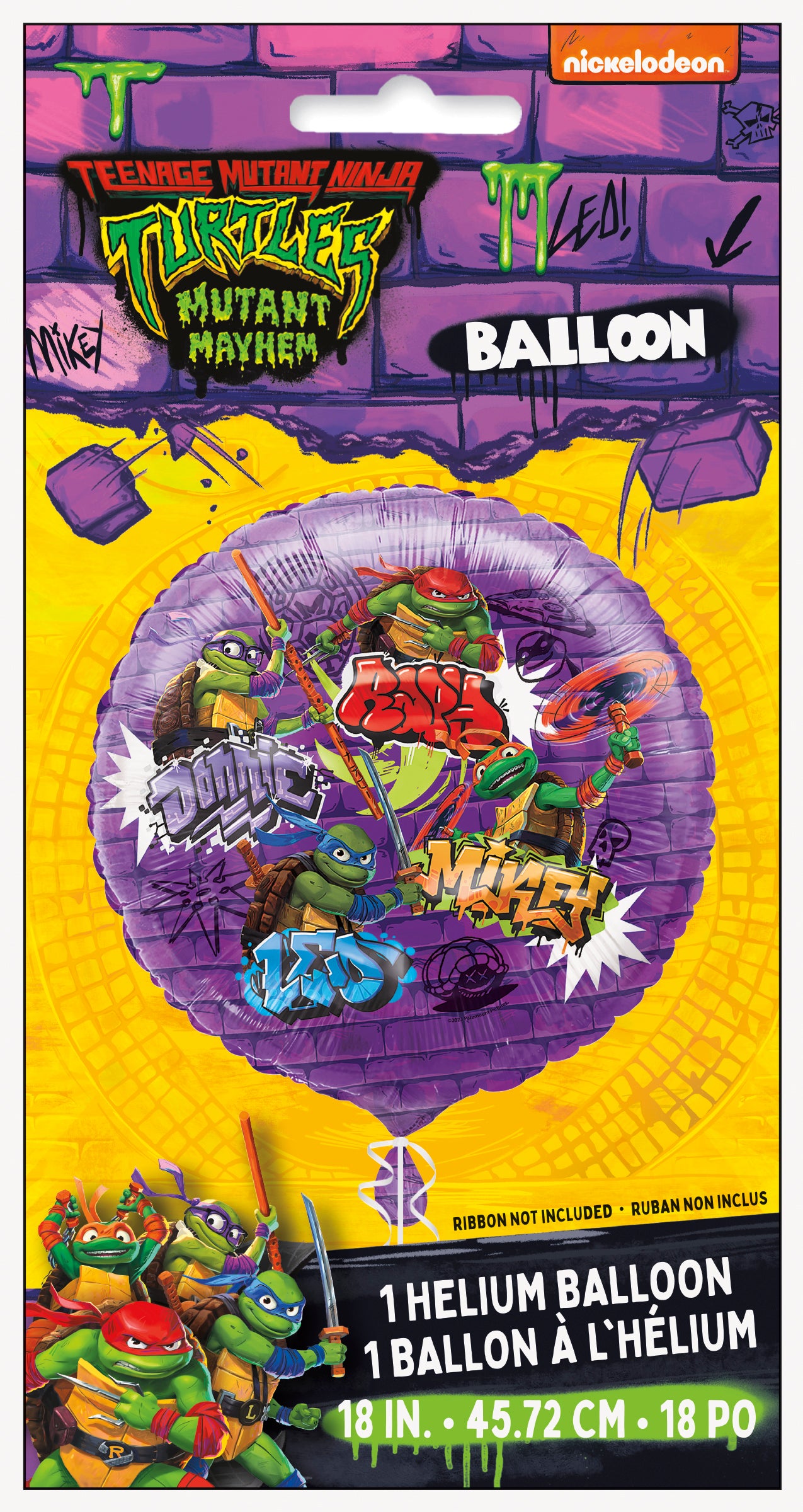 TMNT Mutant Mayhem Round 18" Foil Balloon, Packaged - Image 2