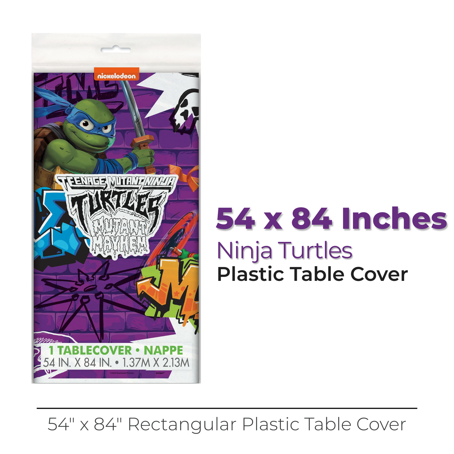 TMNT Mutant Mayhem Rectangular Plastic Table Cover, 54" x 84"