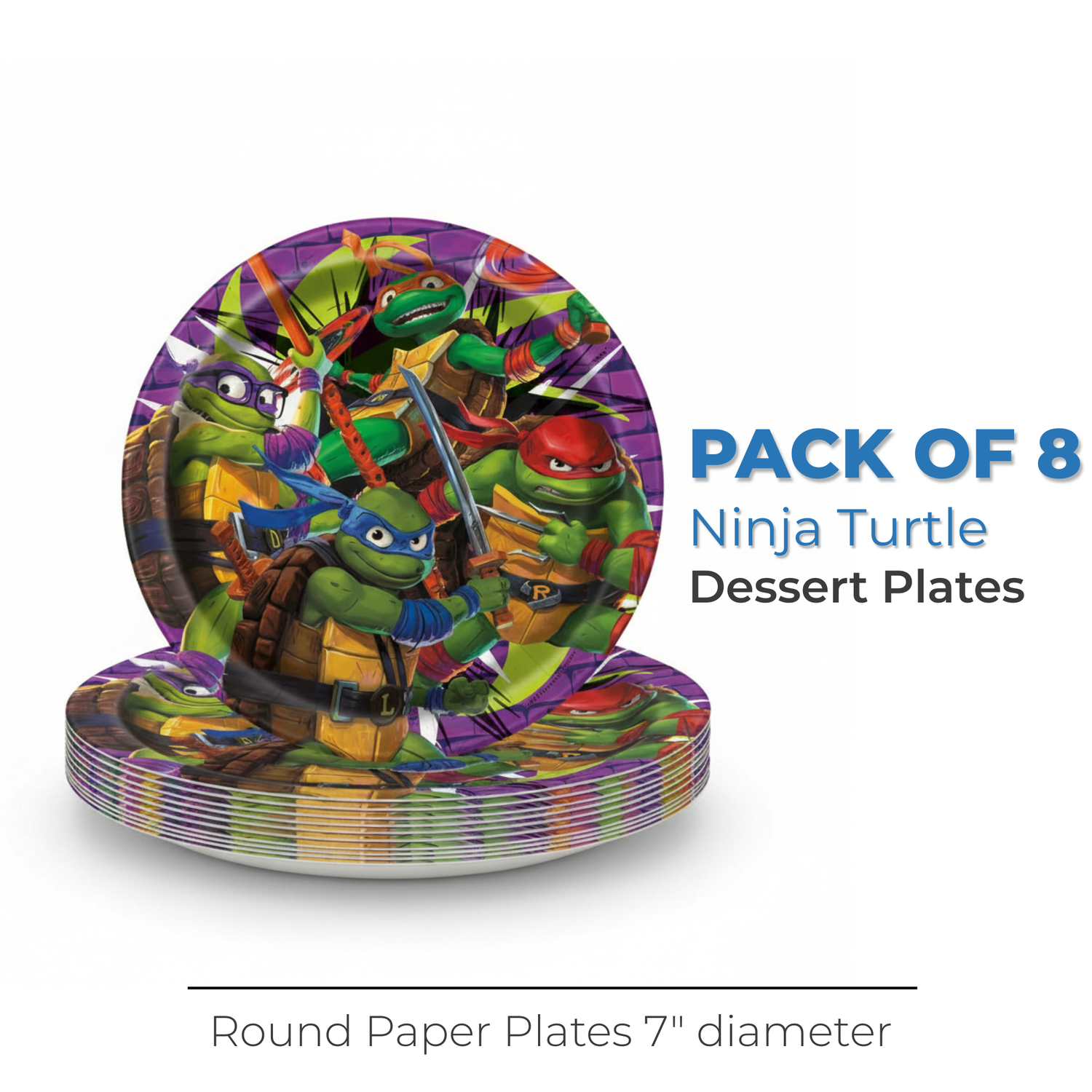 TMNT Mutant Mayhem Round 7" Dessert Plates, 8ct
