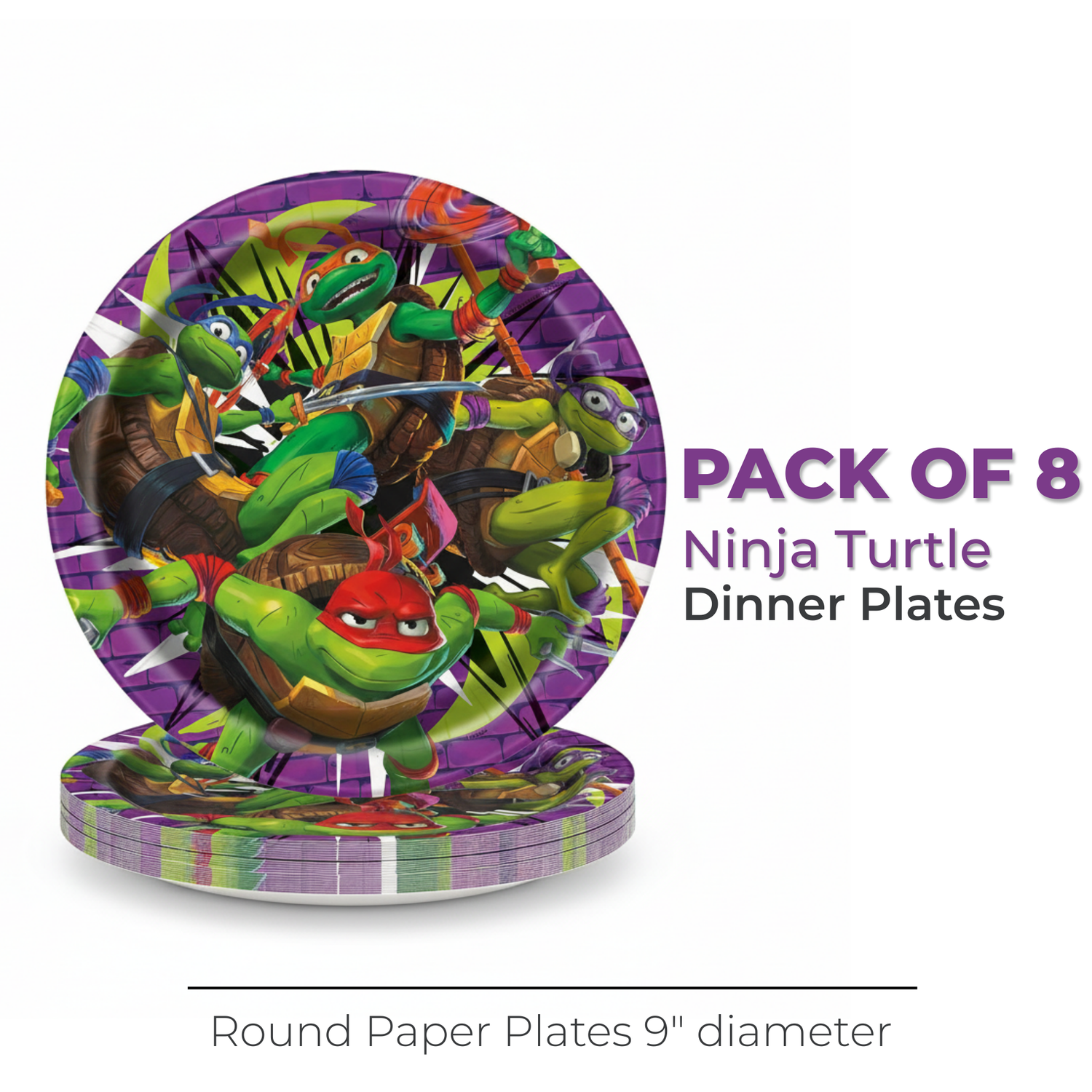 TMNT Mutant Mayhem Round 9" Dinner Plates, 8ct