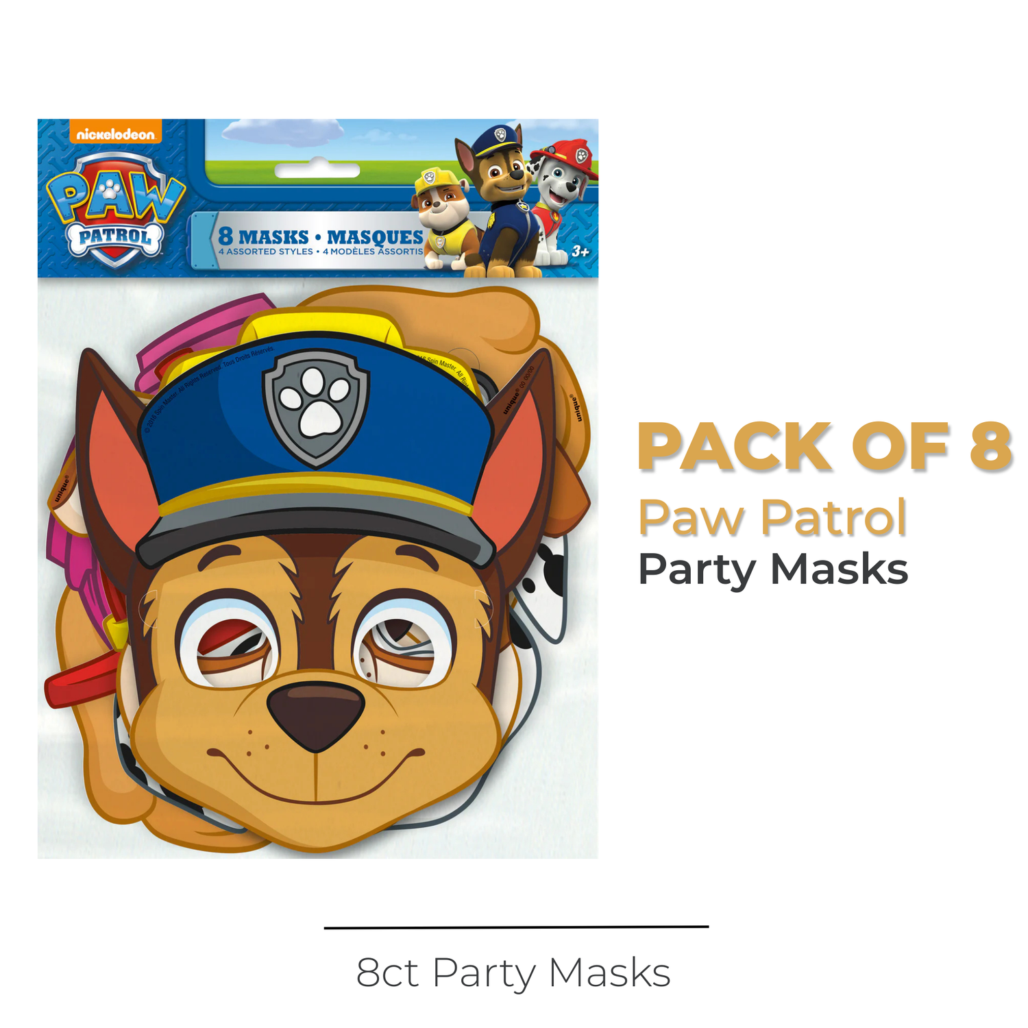 Paw Patrol Party Masks, 8ct