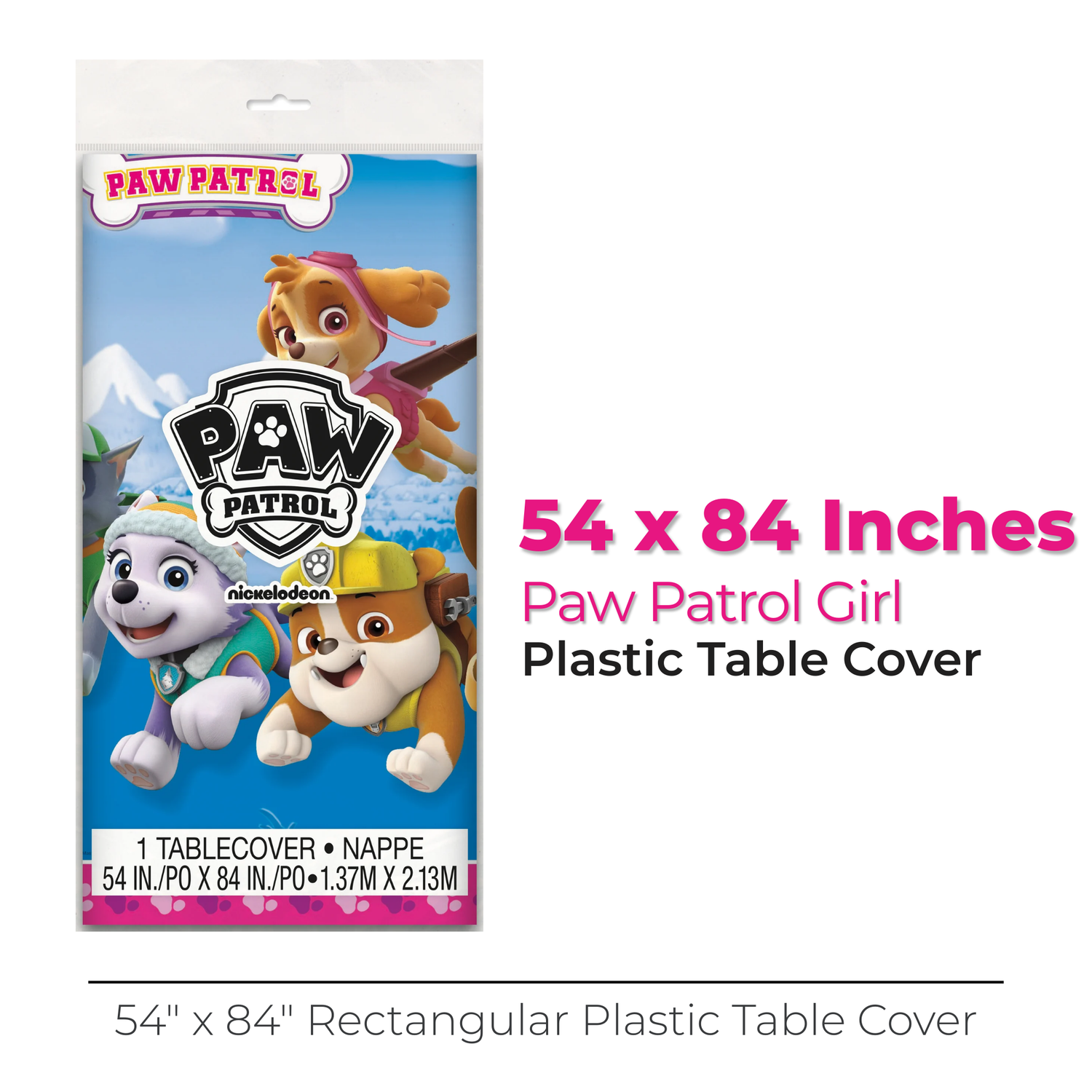 Paw Patrol Girl Rectangular Plastic Table Cover, 54" x 84"