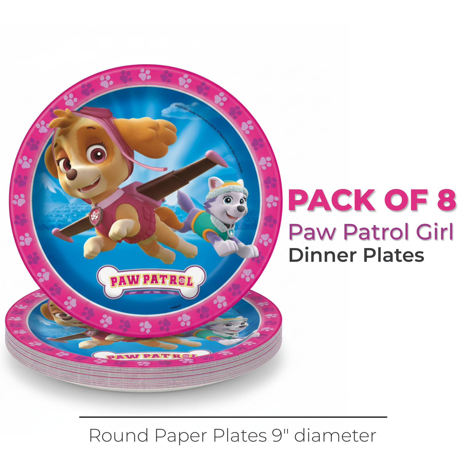 Paw Patrol Girl Round 9" Dinner Plates, 8ct