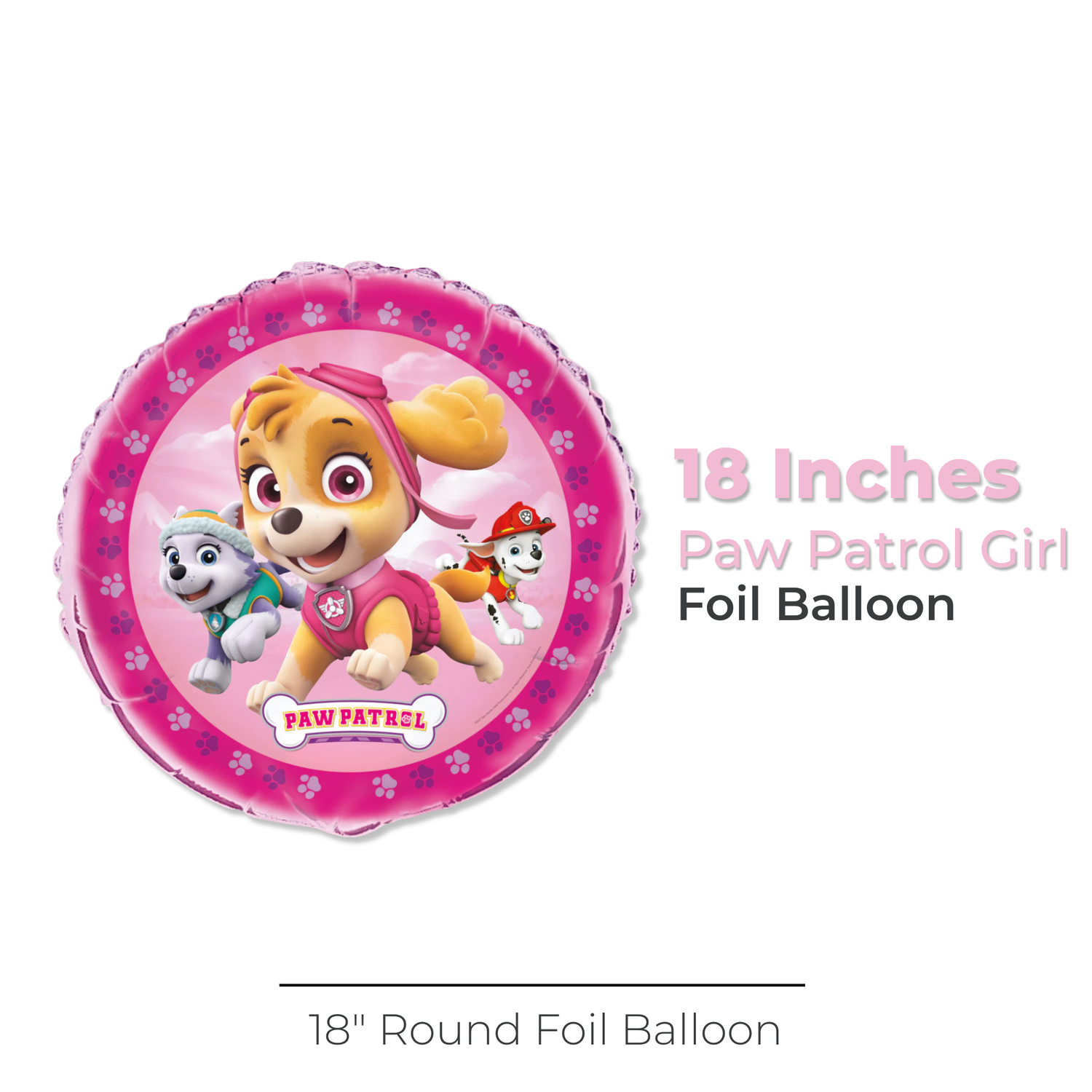 Paw Patrol Girl Round Foil Balloon 18", Packaged