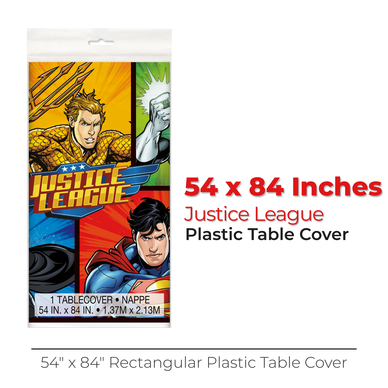 Justice League Rectangular Plastic Table Cover, 54" x 84"