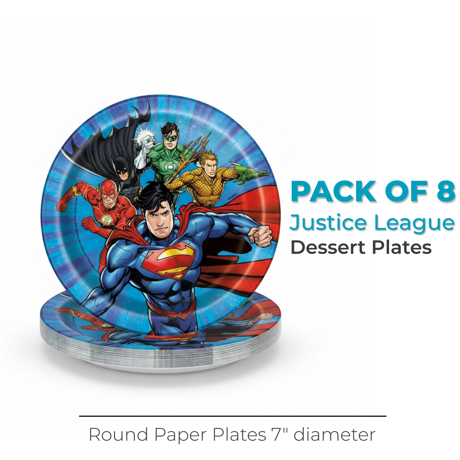Justice League Round 7" Dessert Plates, 8ct