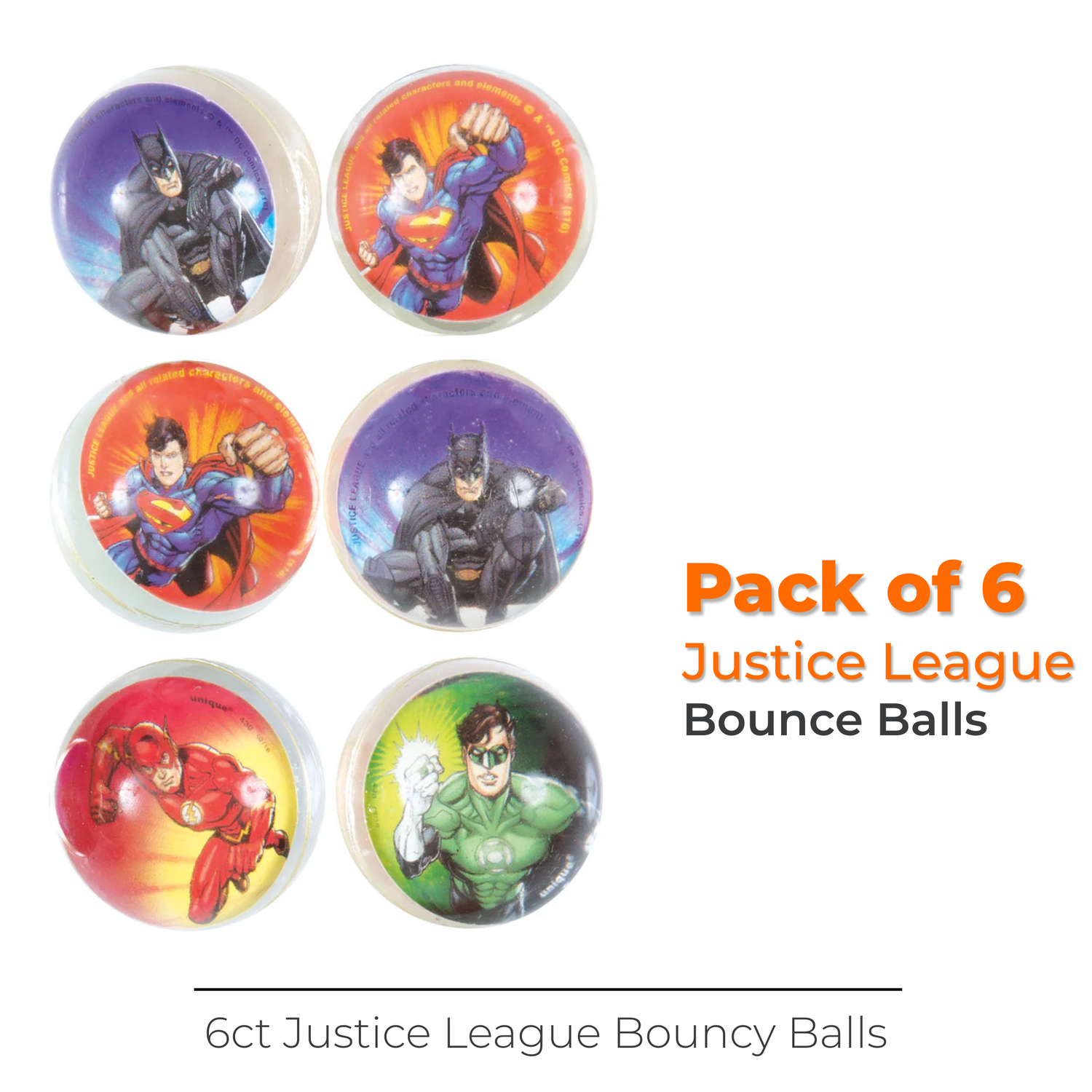 Justice League Bounce Balls, 6ct
