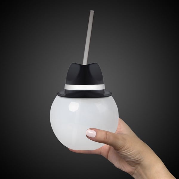 Black Fedora Hat 20 oz. Ball Cup with Straw