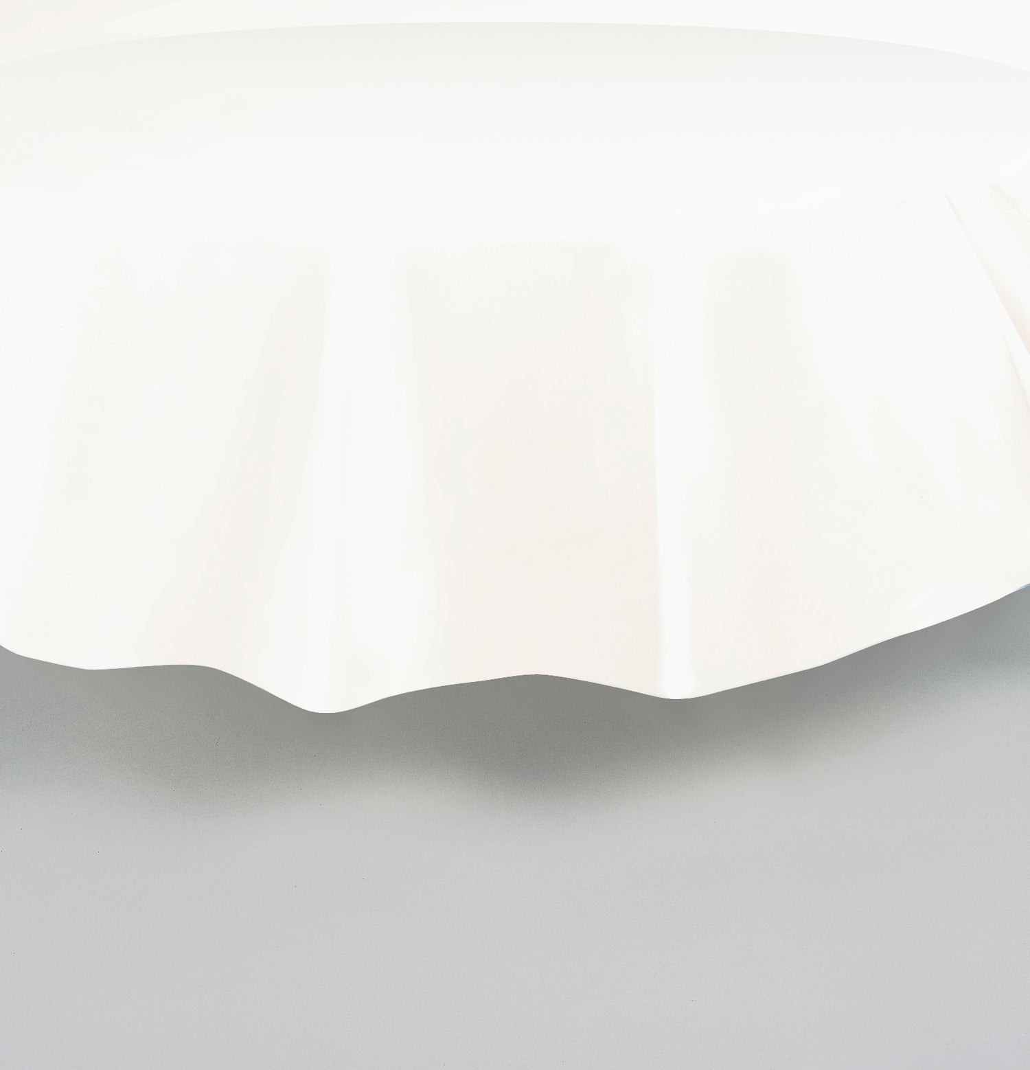 White Solid Round Plastic Table Cover, 84"