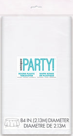 White Solid Round Plastic Table Cover, 84" - Image 2