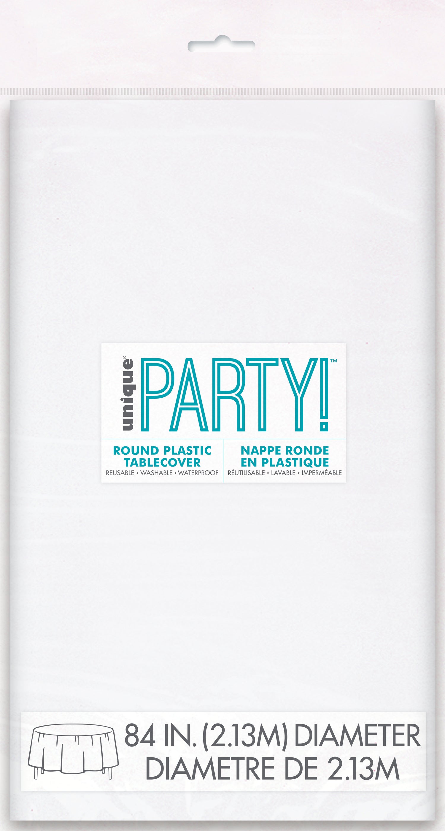 White Solid Round Plastic Table Cover, 84" - Image 2