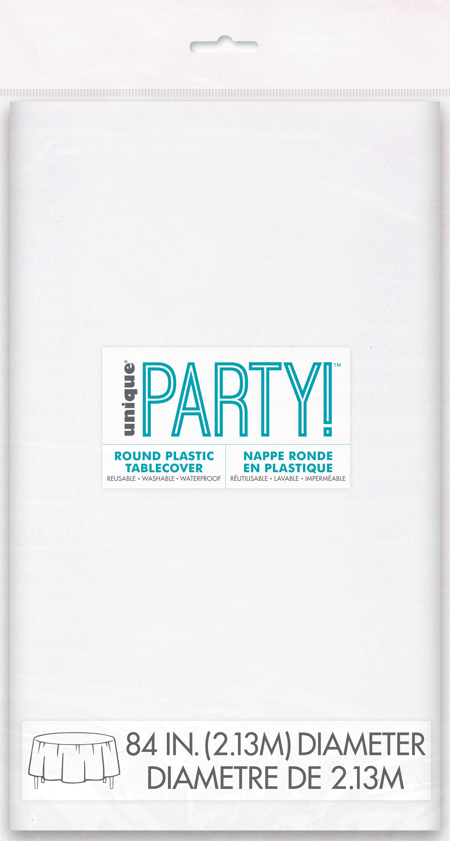 White Solid Round Plastic Table Cover, 84" - Image 2