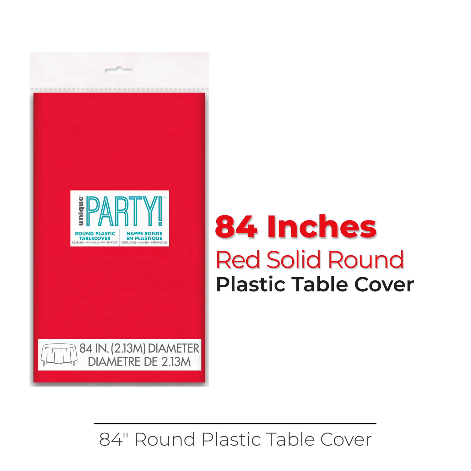 Red Solid Round Plastic Table Cover, 84"