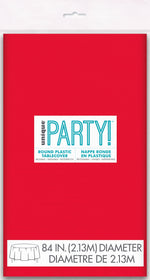 Red Solid Round Plastic Table Cover, 84" - Image 2