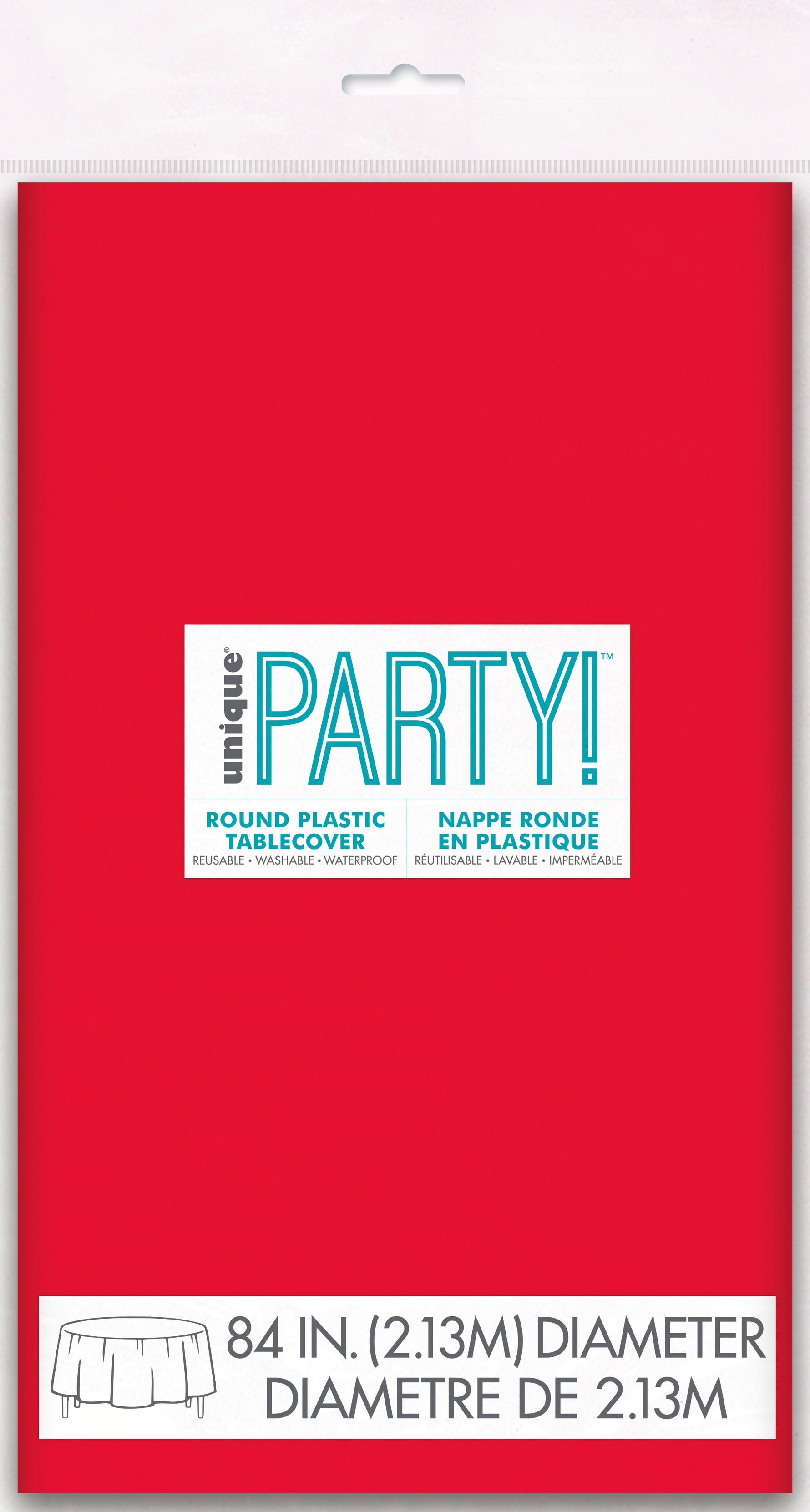 Red Solid Round Plastic Table Cover, 84" - Image 2