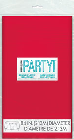 Red Solid Round Plastic Table Cover, 84" - Image 3