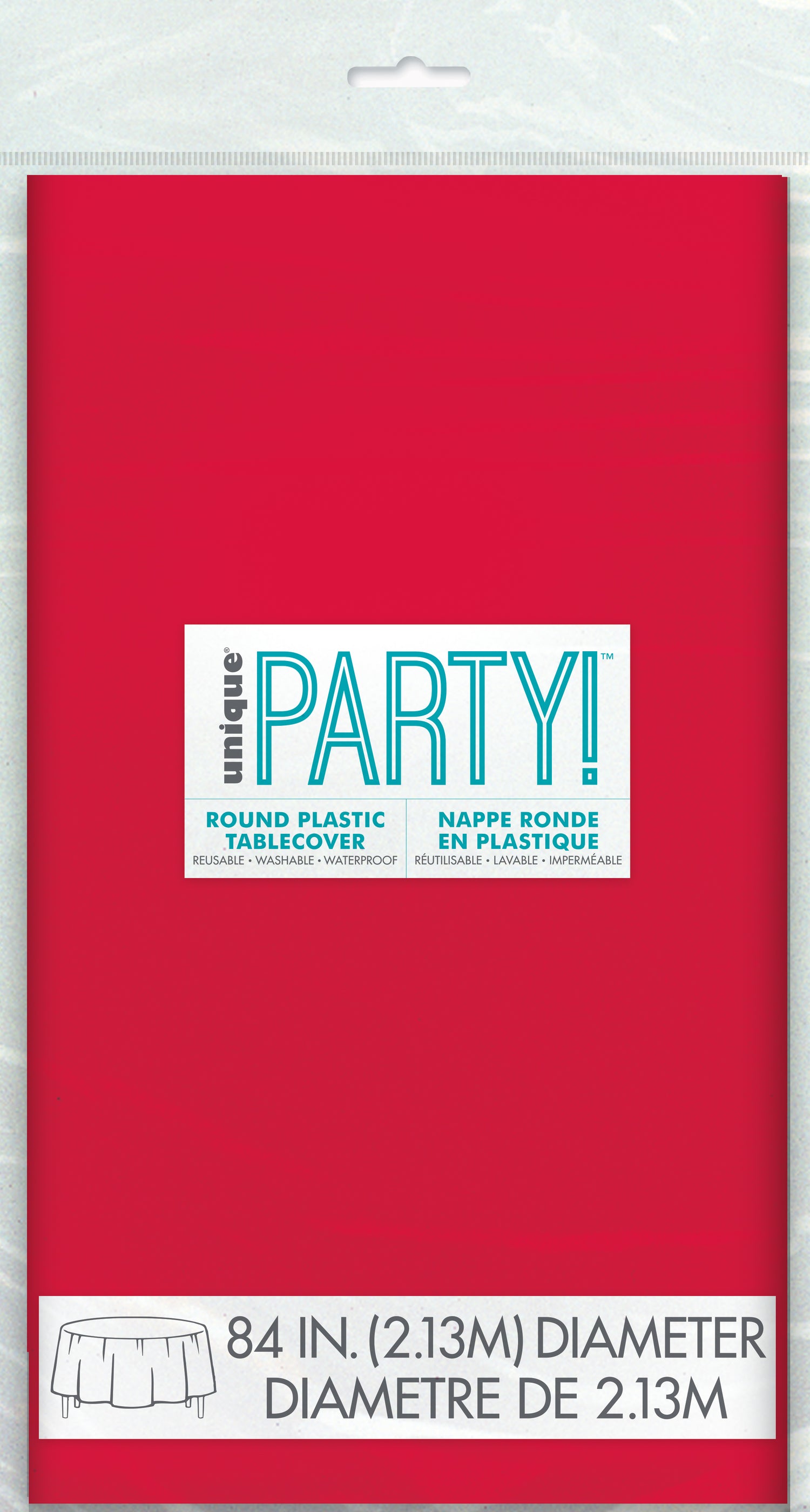 Red Solid Round Plastic Table Cover, 84" - Image 3