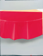 Red Solid Round Plastic Table Cover, 84" - Image 4