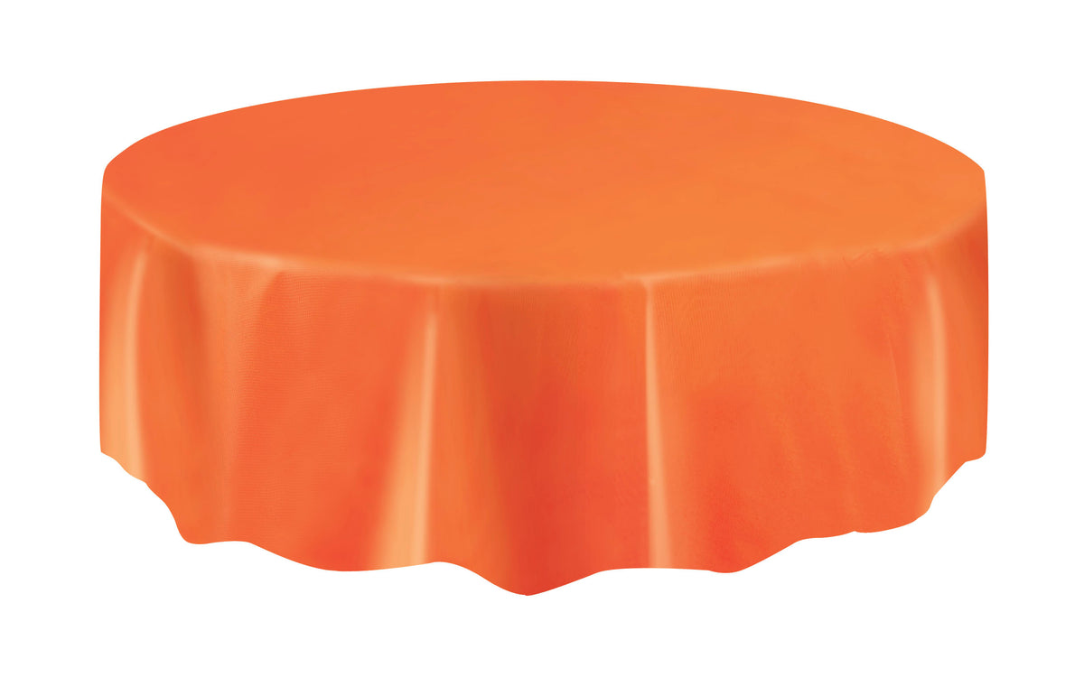 Orange Solid Round Plastic Table Cover, 84" - Image 4