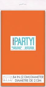 Orange Solid Round Plastic Table Cover, 84" - Image 3