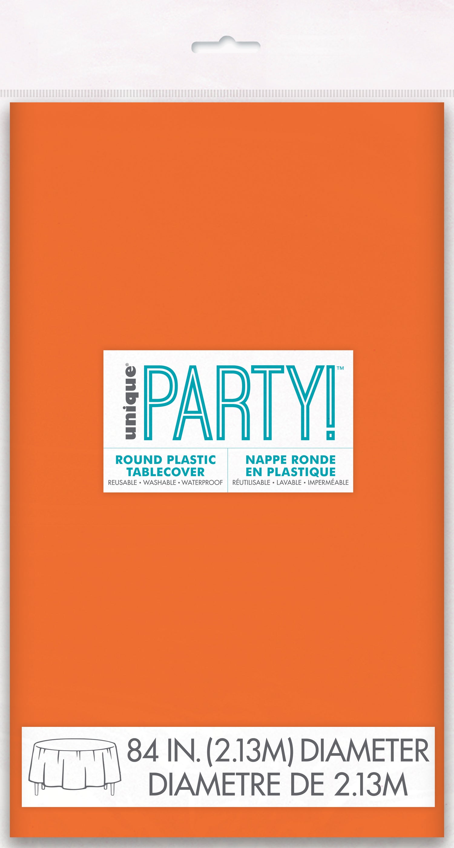 Orange Solid Round Plastic Table Cover, 84" - Image 3