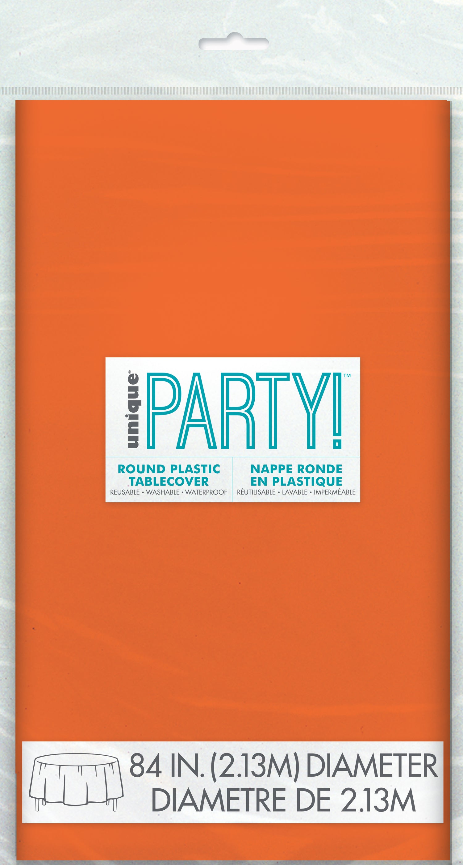 Orange Solid Round Plastic Table Cover, 84" - Image 2