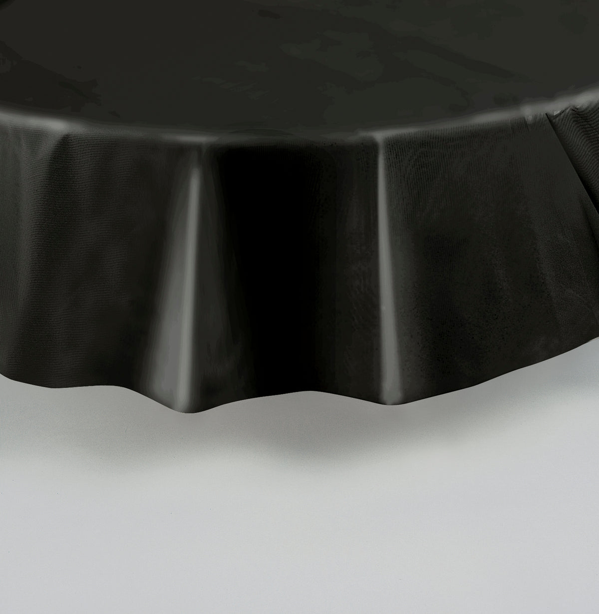 Midnight Black Solid Round Plastic Table Cover, 84"