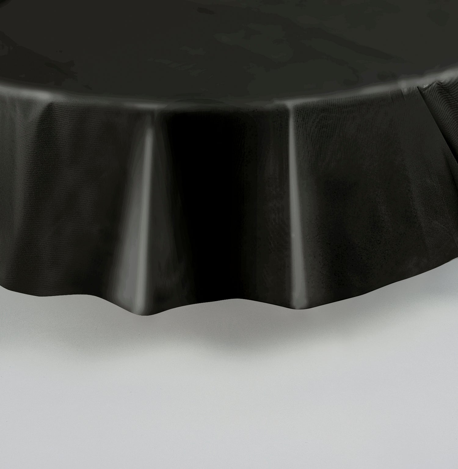 Midnight Black Solid Round Plastic Table Cover, 84"