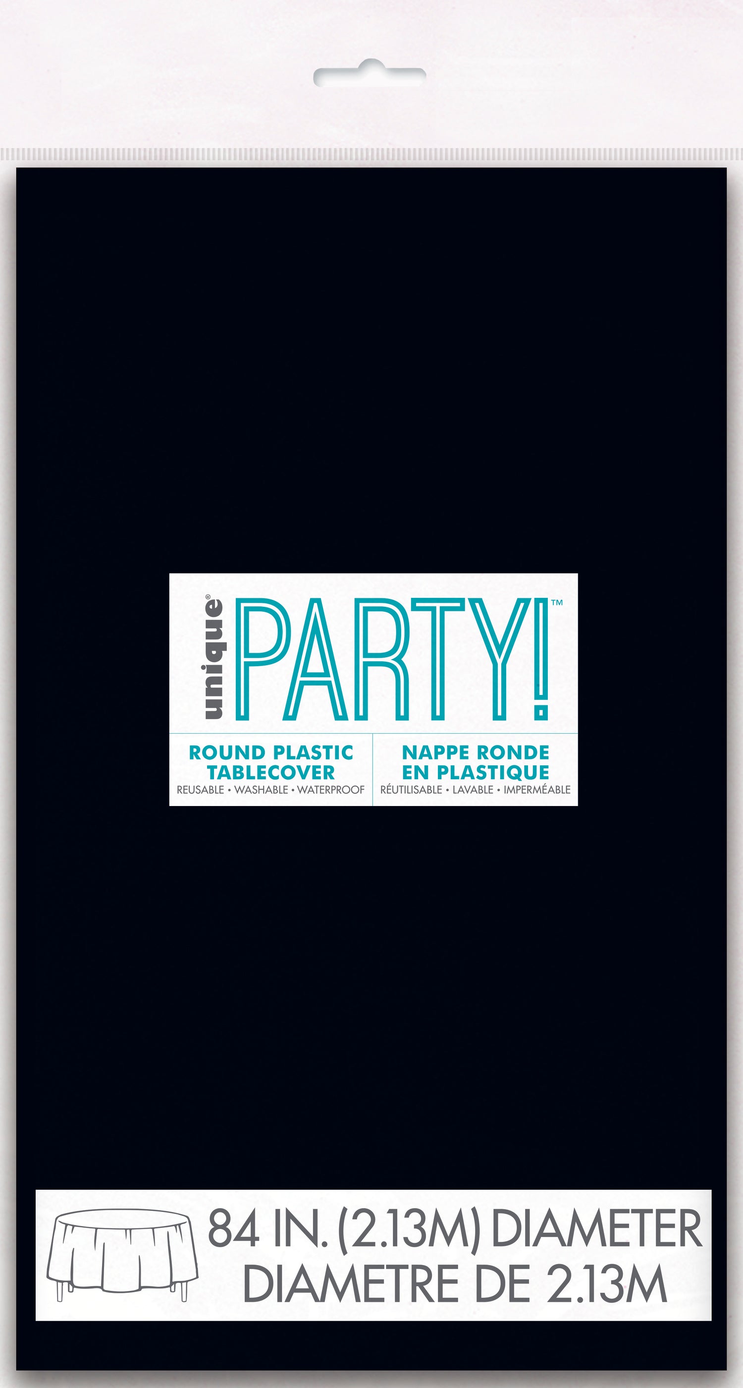 Midnight Black Solid Round Plastic Table Cover, 84" - Image 3