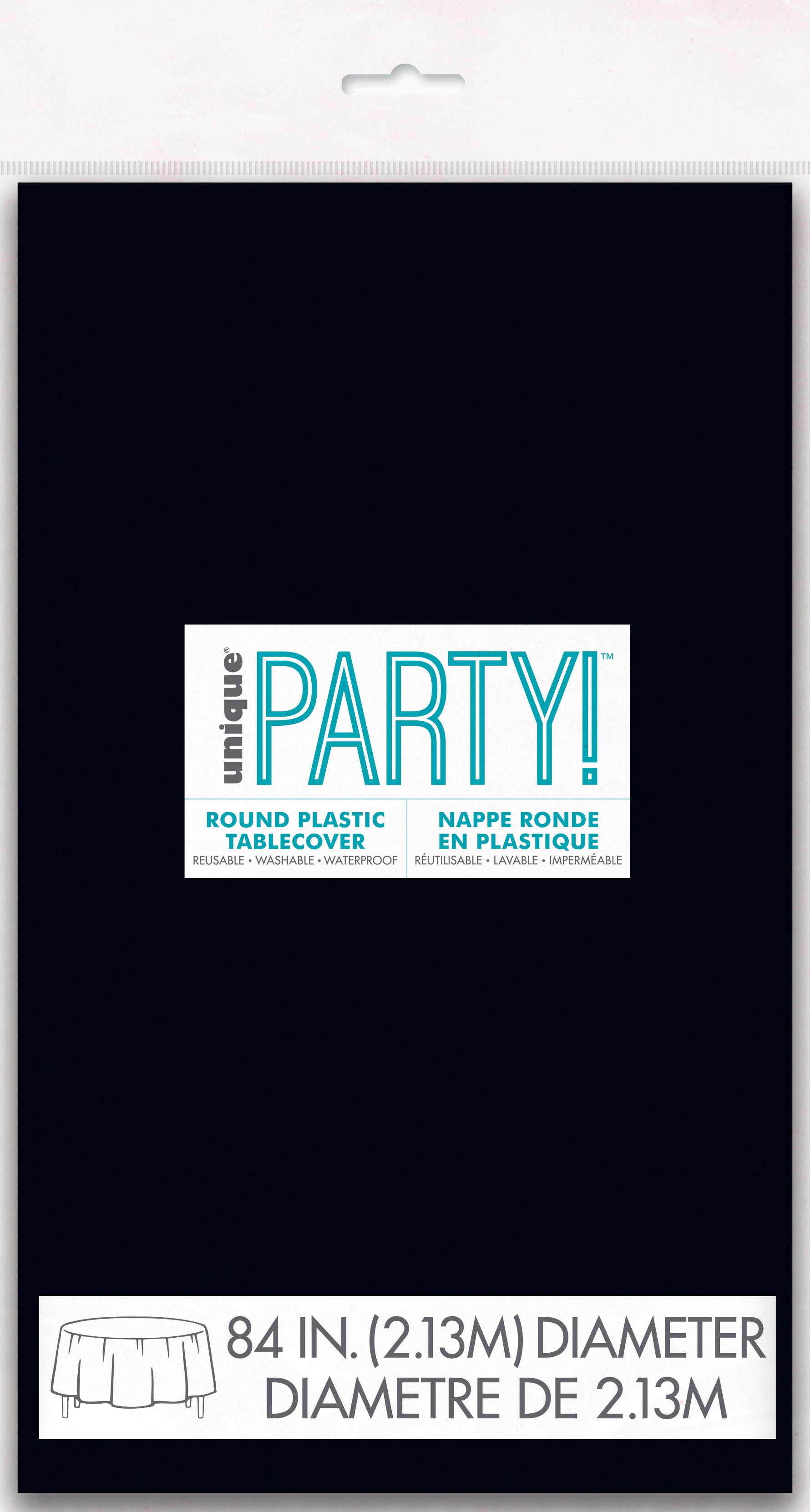 Midnight Black Solid Round Plastic Table Cover, 84" - Image 3
