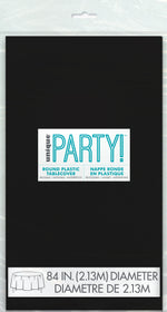 Midnight Black Solid Round Plastic Table Cover, 84" - Image 2