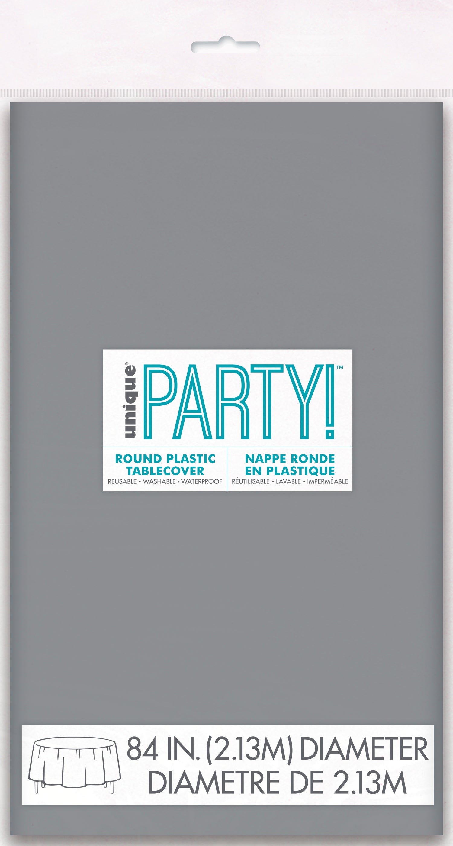 Silver Solid Round Plastic Table Cover, 84" - Image 2