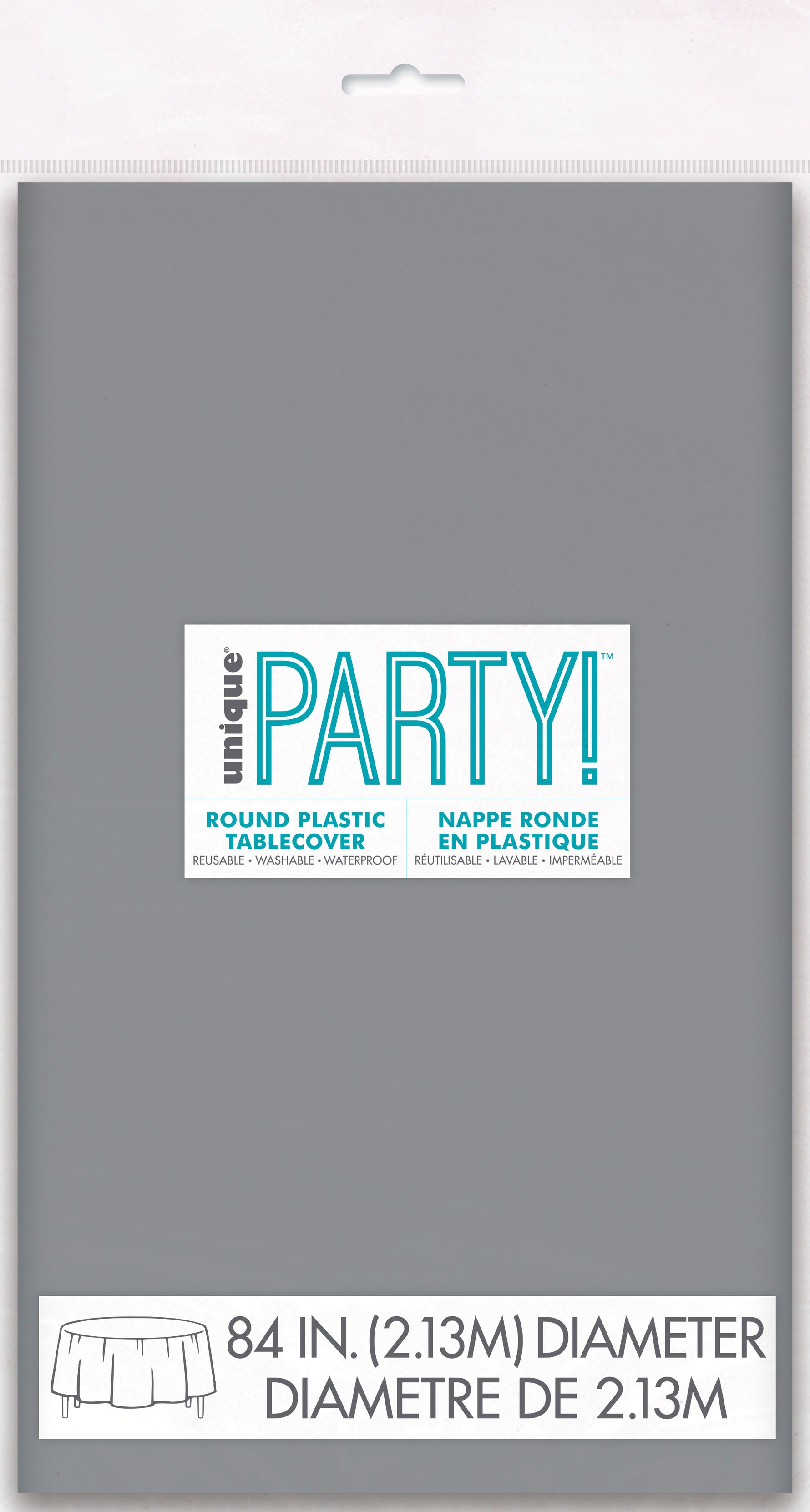 Silver Solid Round Plastic Table Cover, 84" - Image 2