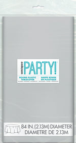 Silver Solid Round Plastic Table Cover, 84" - Image 3