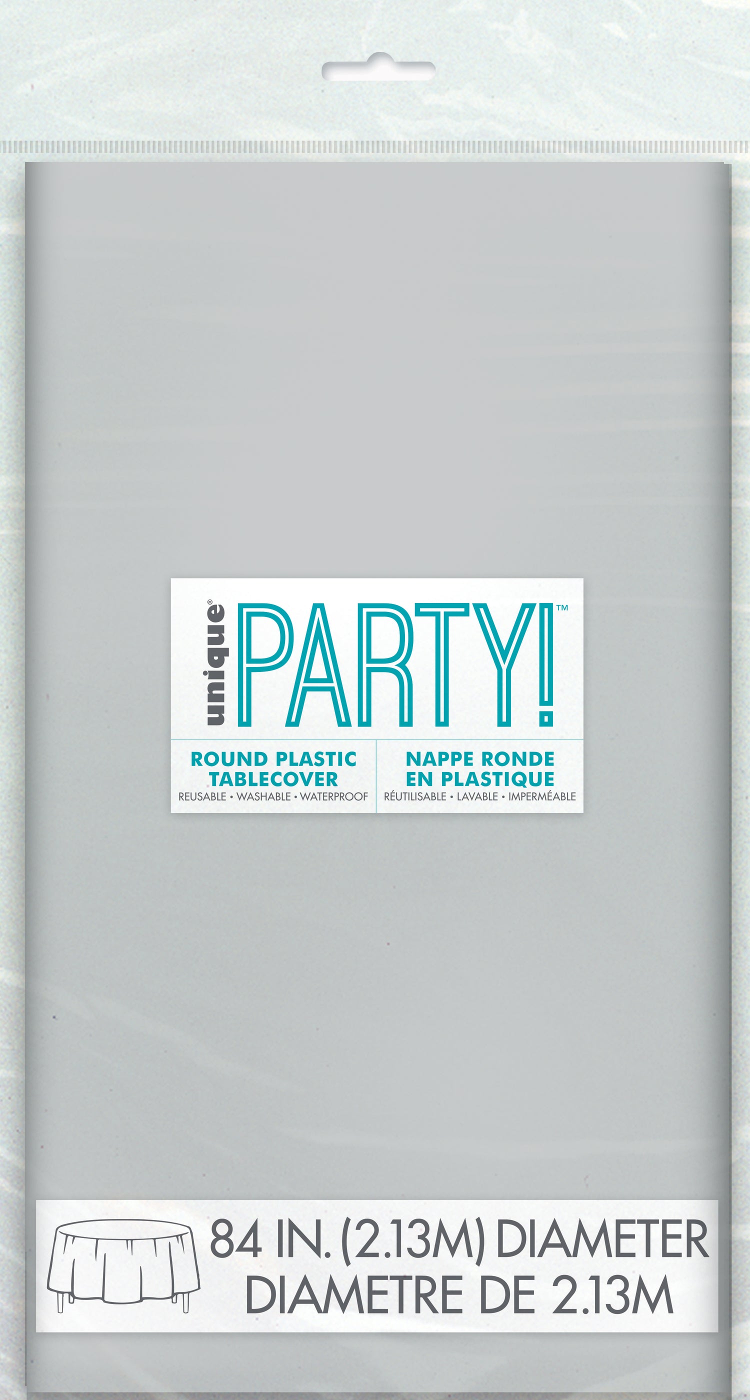 Silver Solid Round Plastic Table Cover, 84" - Image 3