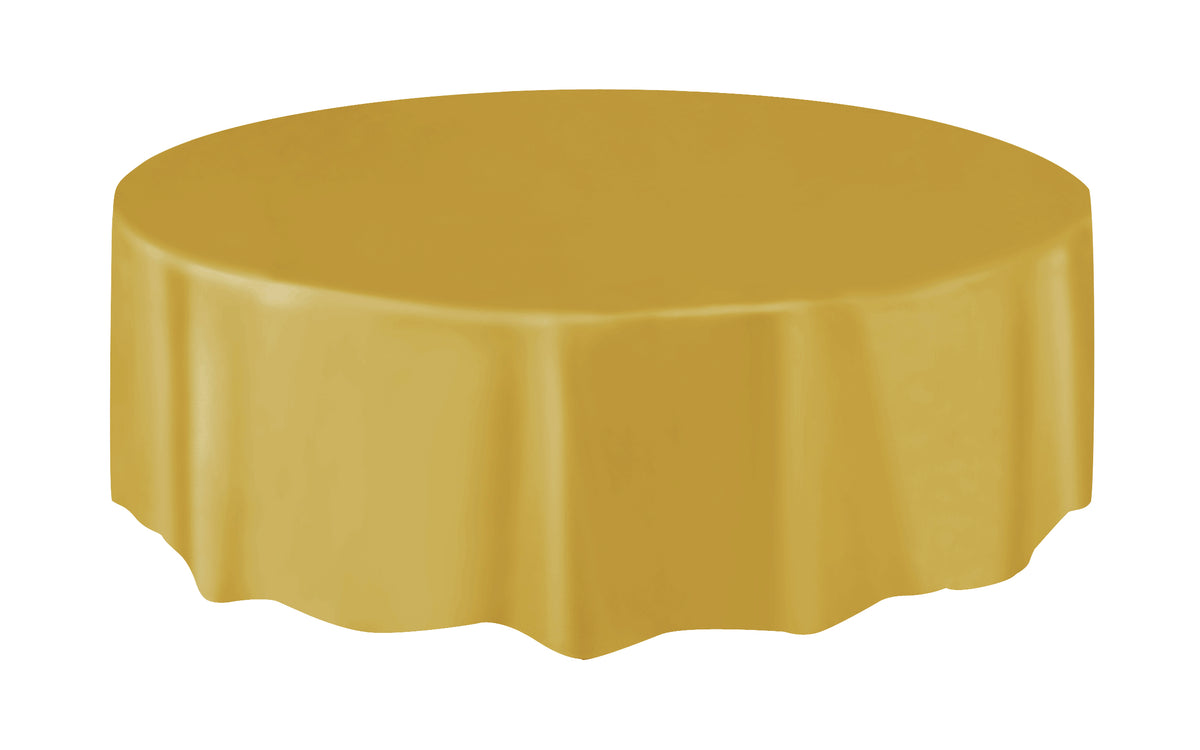 Gold Solid Round Plastic Table Cover, 84" - Image 4