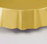 Gold Solid Round Plastic Table Cover, 84"