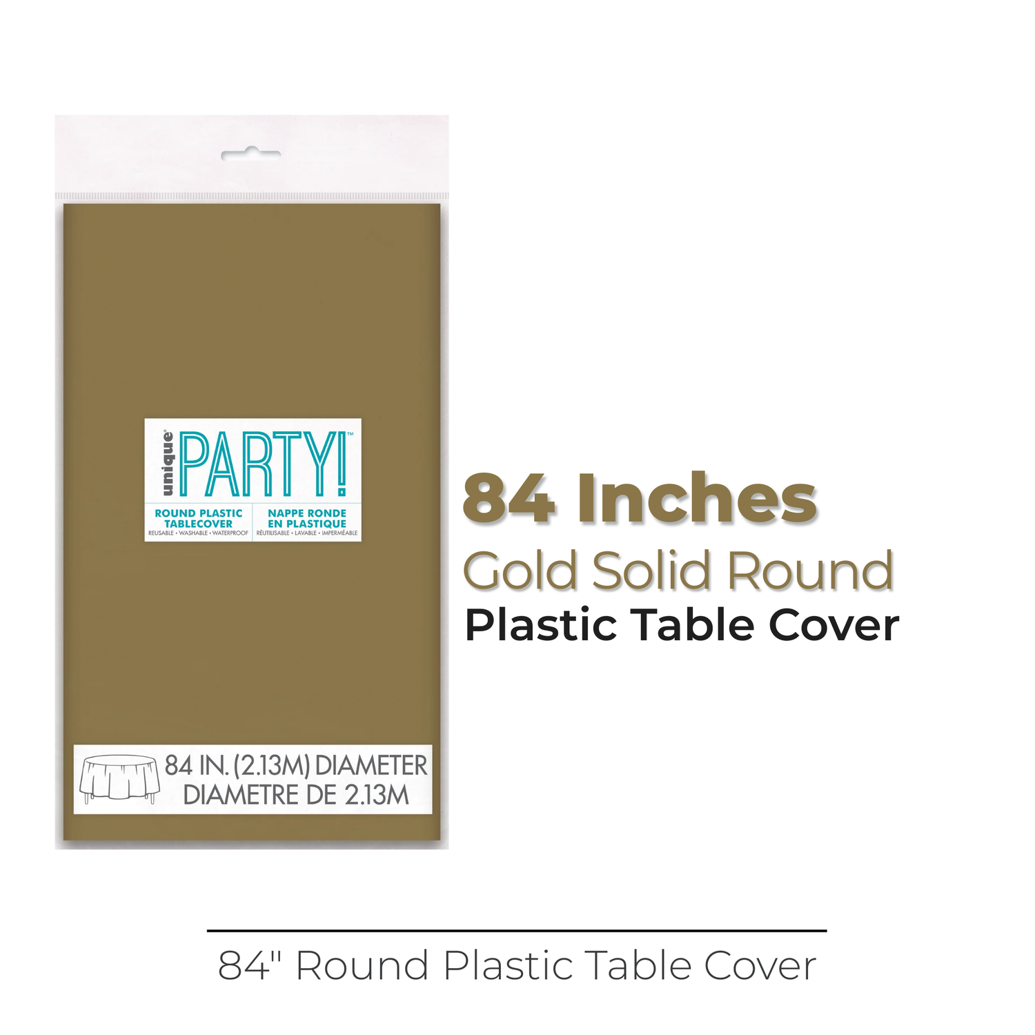 Gold Solid Round Plastic Table Cover, 84"